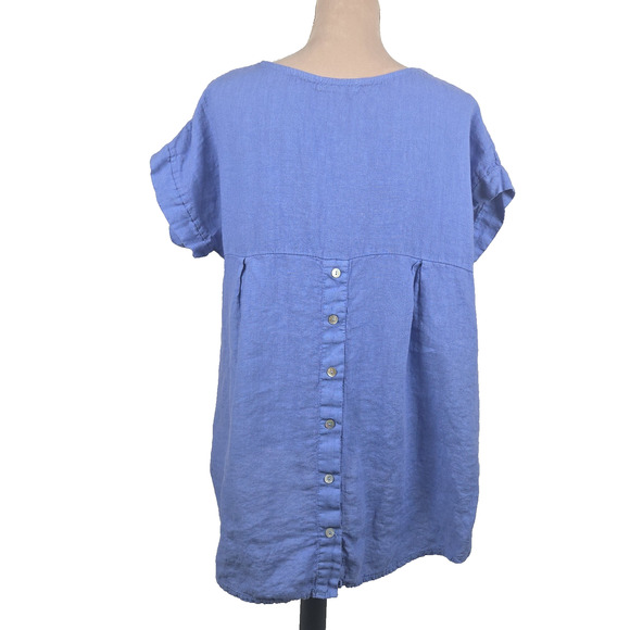 Terzo Millennio Women's 100% Linen Top Short Sleeve Blue Size Large - Picture 3 of 6